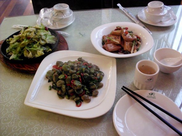 fried cabbage, fava beans, tofu in gravy fried cabbage, fava beans, tofu in gravy