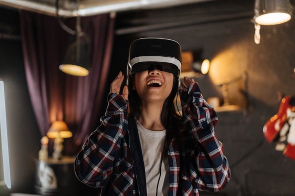 A Woman Wearing a VR Headset