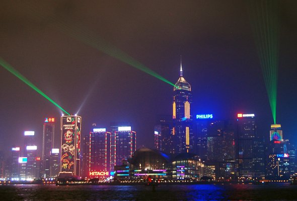 Nächtliche Lasershow in Hong Kong von Kowloon fotografiert,Kong Hong Nächtliche Lasershow in Hong Kong von Kowloon fotografiert,Kong Hong