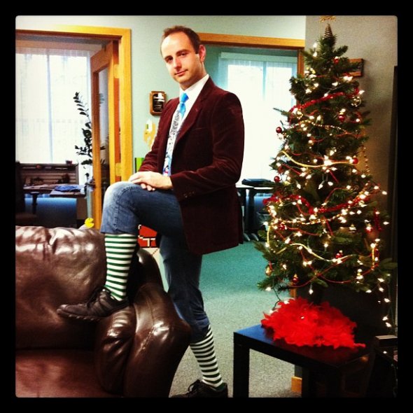 Yes, I share an office with this dapper man at @techsmith. Let the ugly sweater season begin!